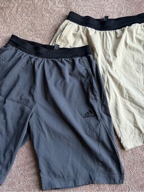 adidas Charcoal Gray and StoneTan Athletic Shorts Duo, Men’s S